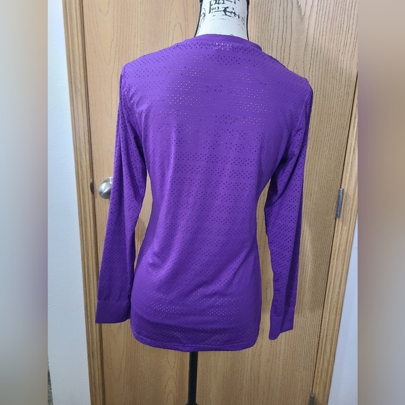 Zyia Active Purple Mesh Striped Long Sleeved Activewear Top - Picture 2 of 3